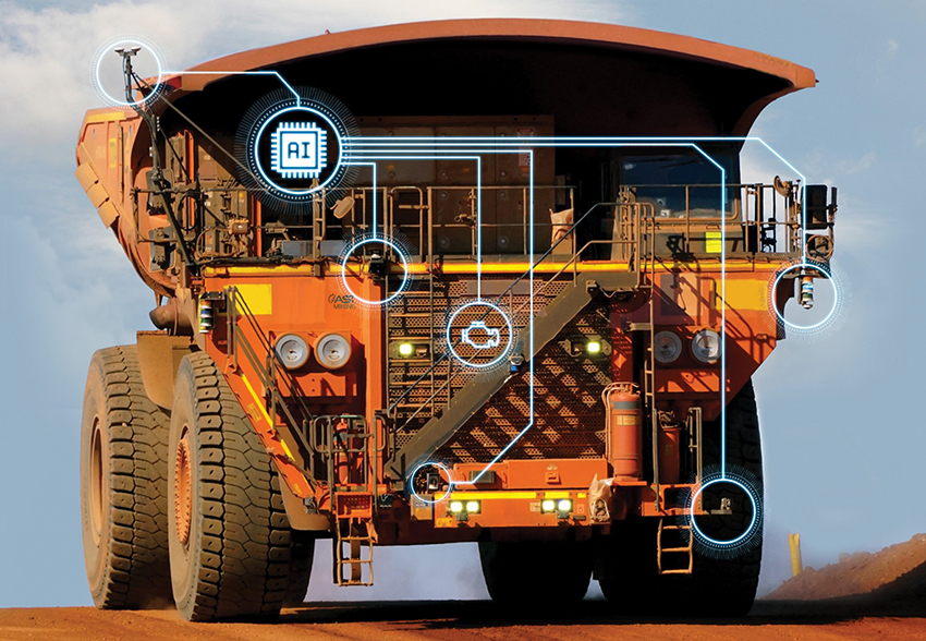 En illustration av ASI Minings lösningar för autonoma maskiner på en gruvtruck